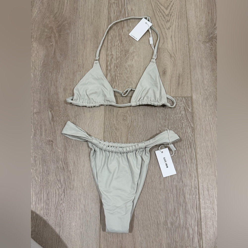 NWT Slate Swim Bikini Set Rain Top + Faye Bottoms in Stone Grey XS